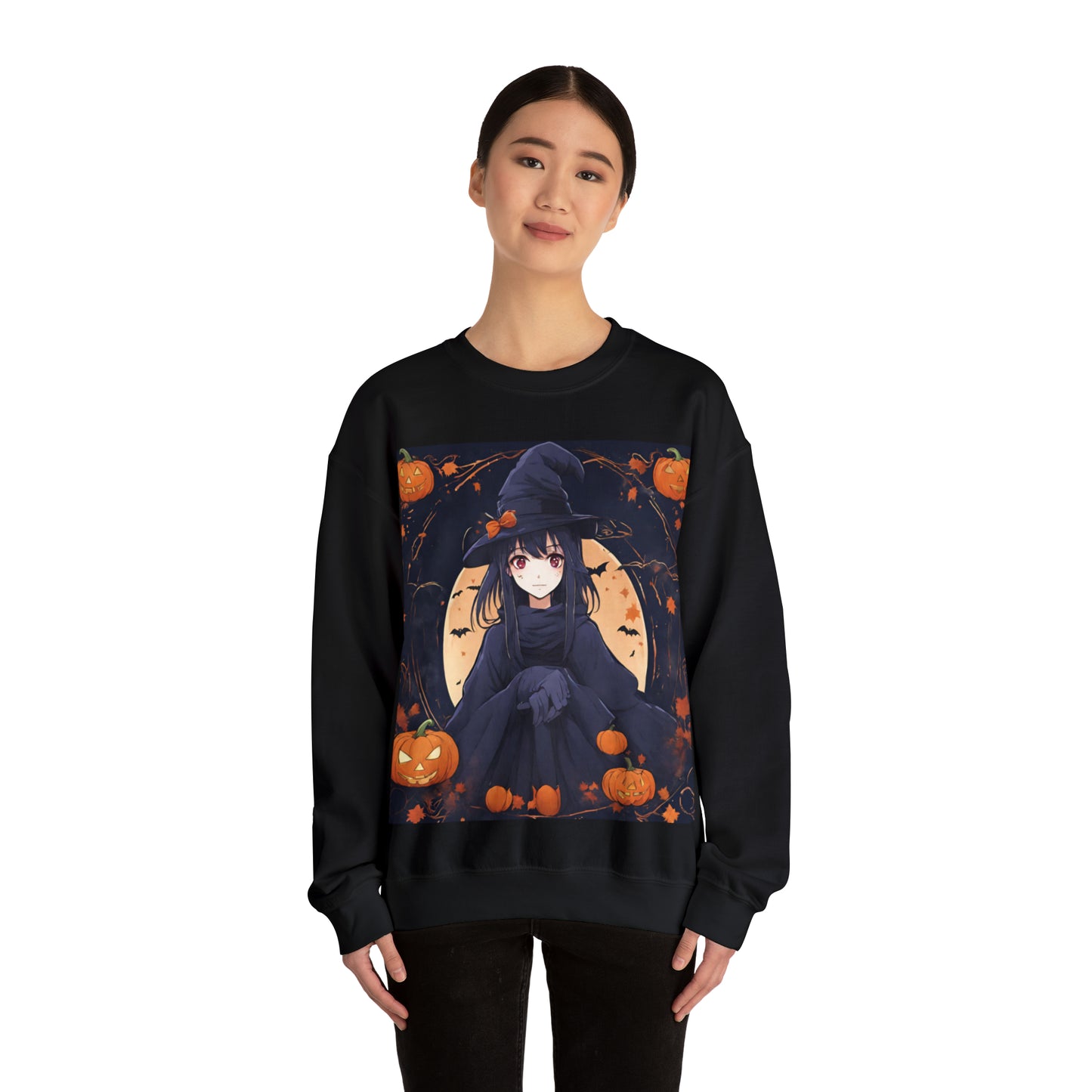 Spooky Anime Witch- Unisex Heavy Blend™ Crewneck Sweatshirt