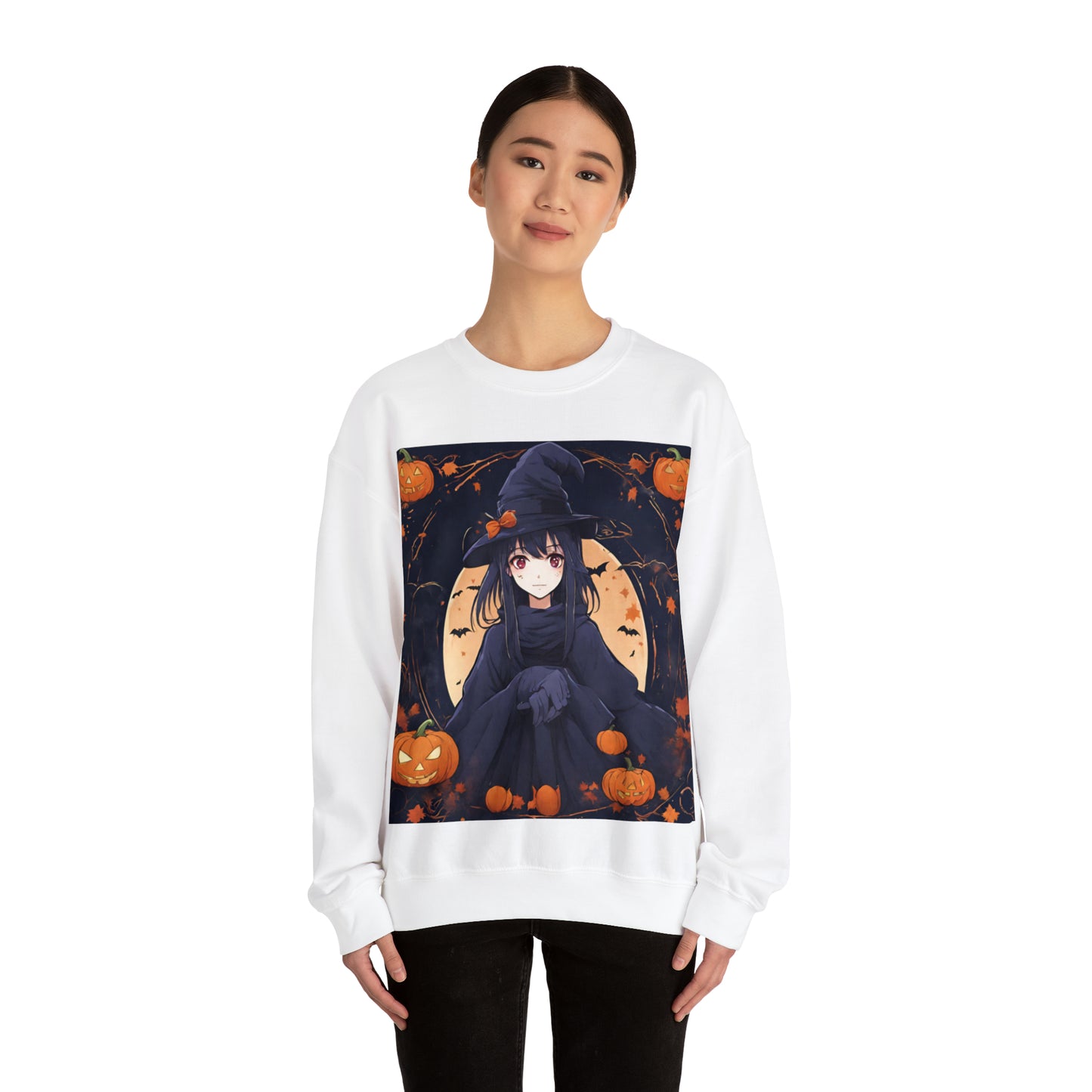 Spooky Anime Witch- Unisex Heavy Blend™ Crewneck Sweatshirt