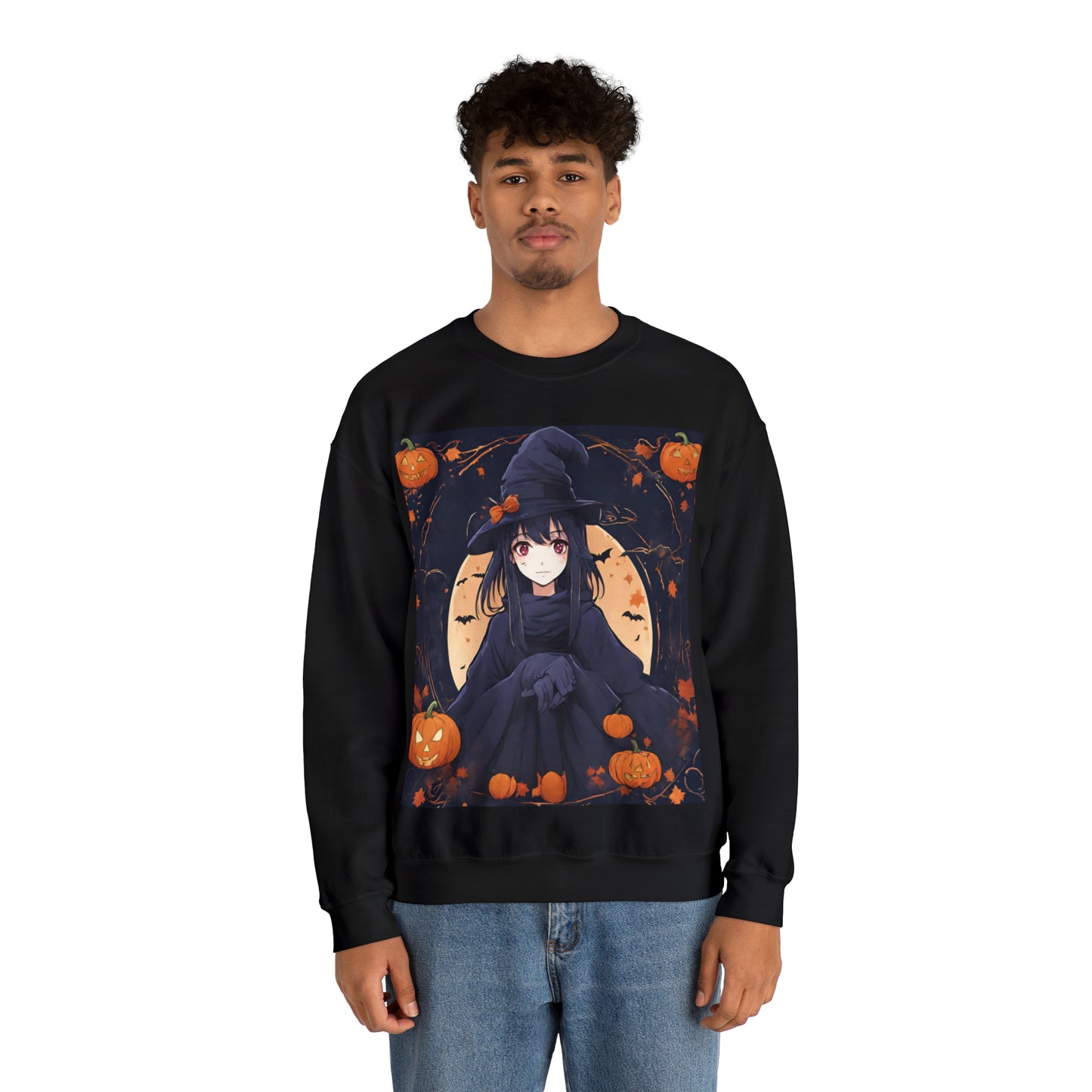 Spooky Anime Witch- Unisex Heavy Blend™ Crewneck Sweatshirt