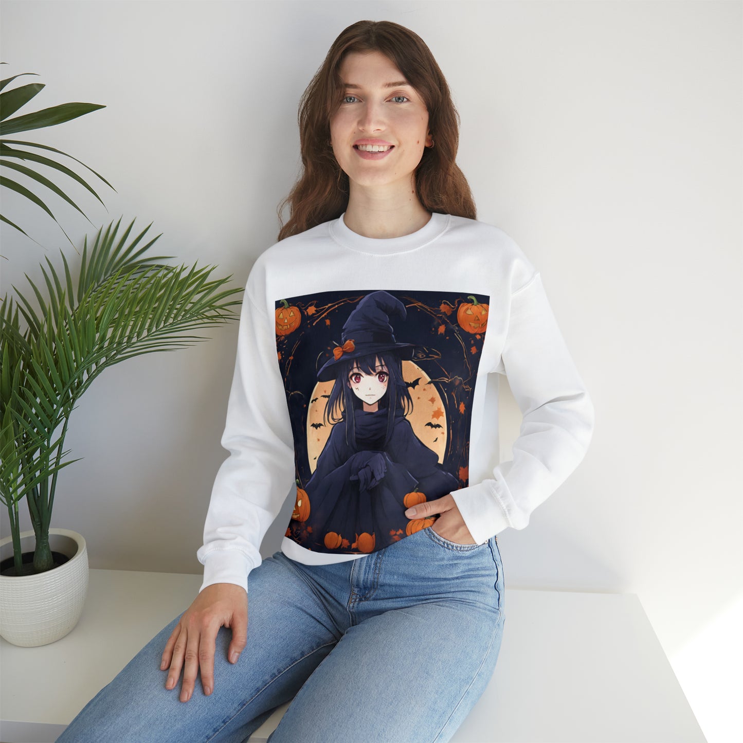 Spooky Anime Witch- Unisex Heavy Blend™ Crewneck Sweatshirt