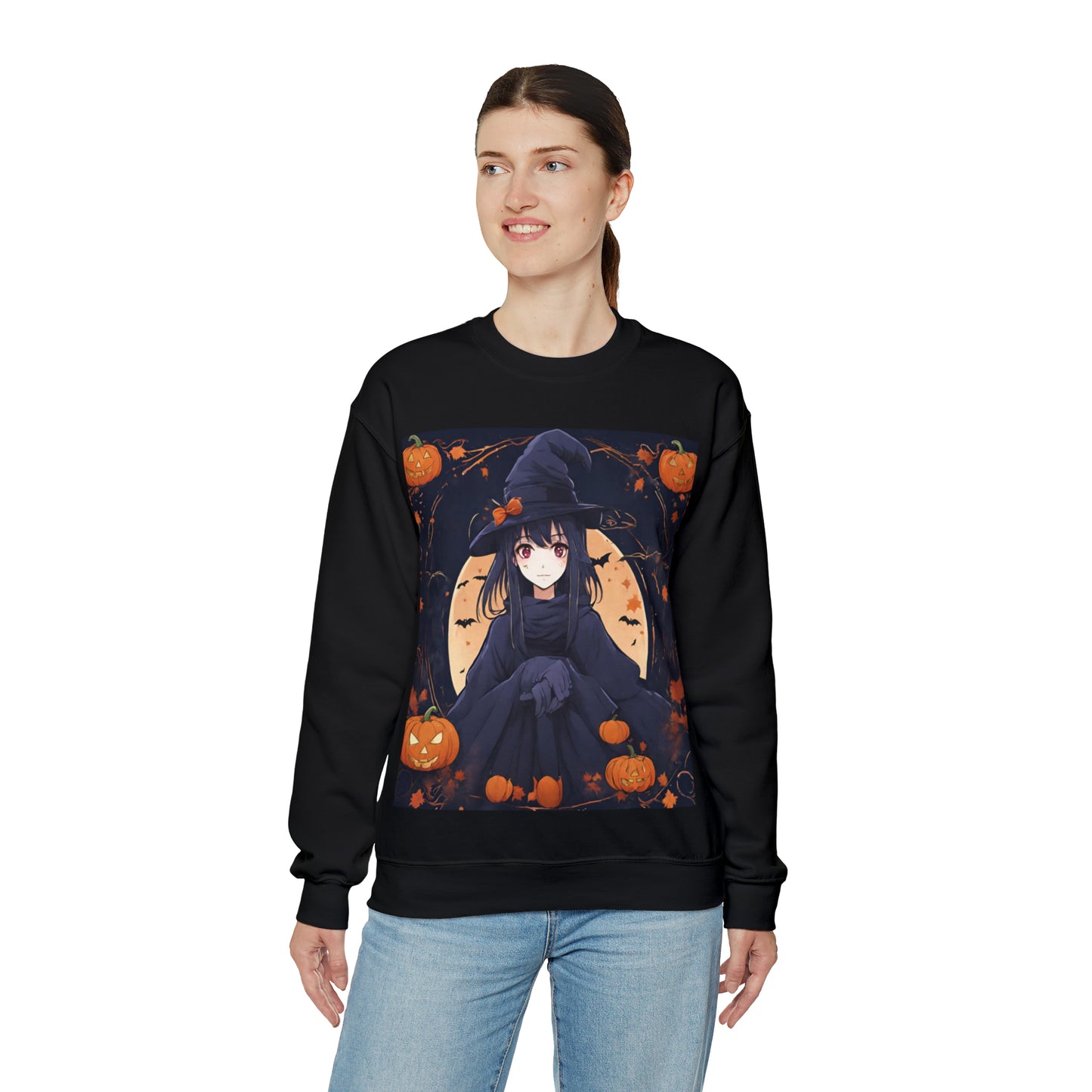 Spooky Anime Witch- Unisex Heavy Blend™ Crewneck Sweatshirt