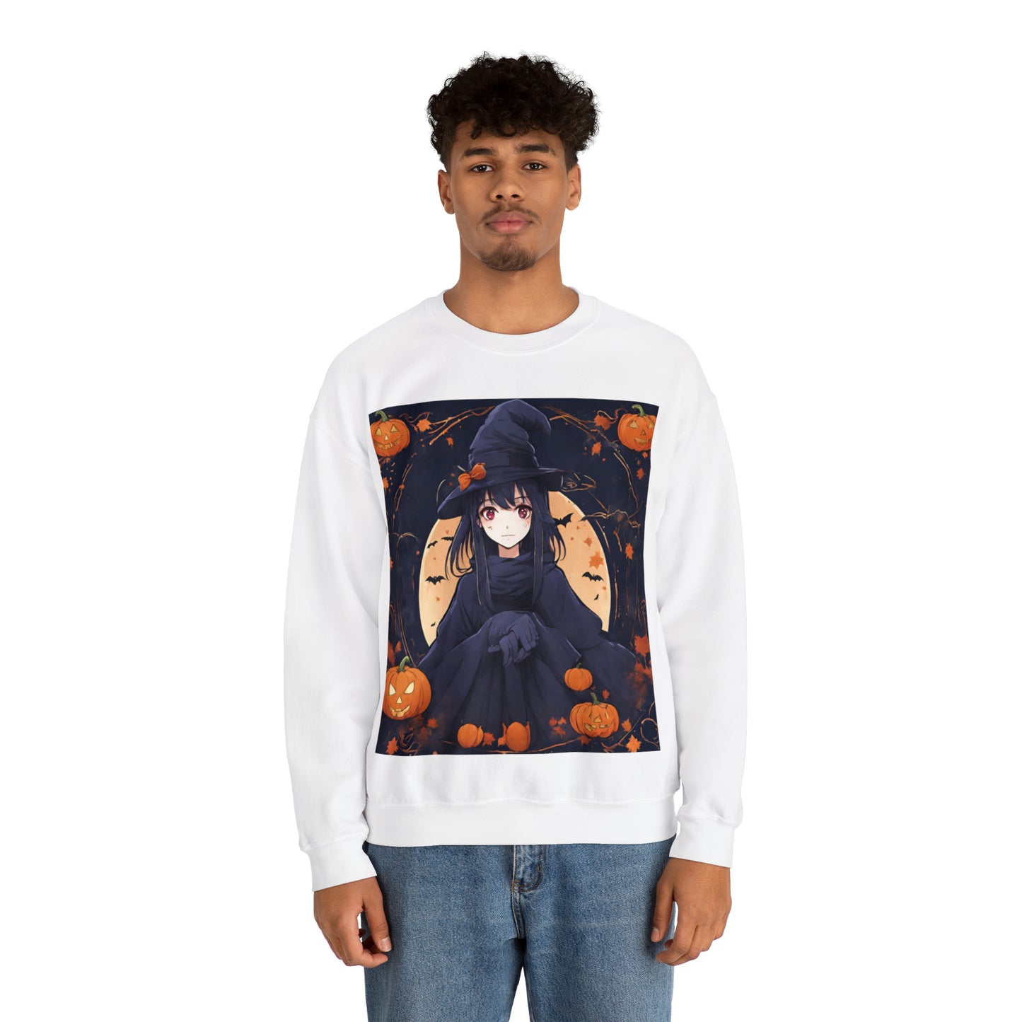 Spooky Anime Witch- Unisex Heavy Blend™ Crewneck Sweatshirt