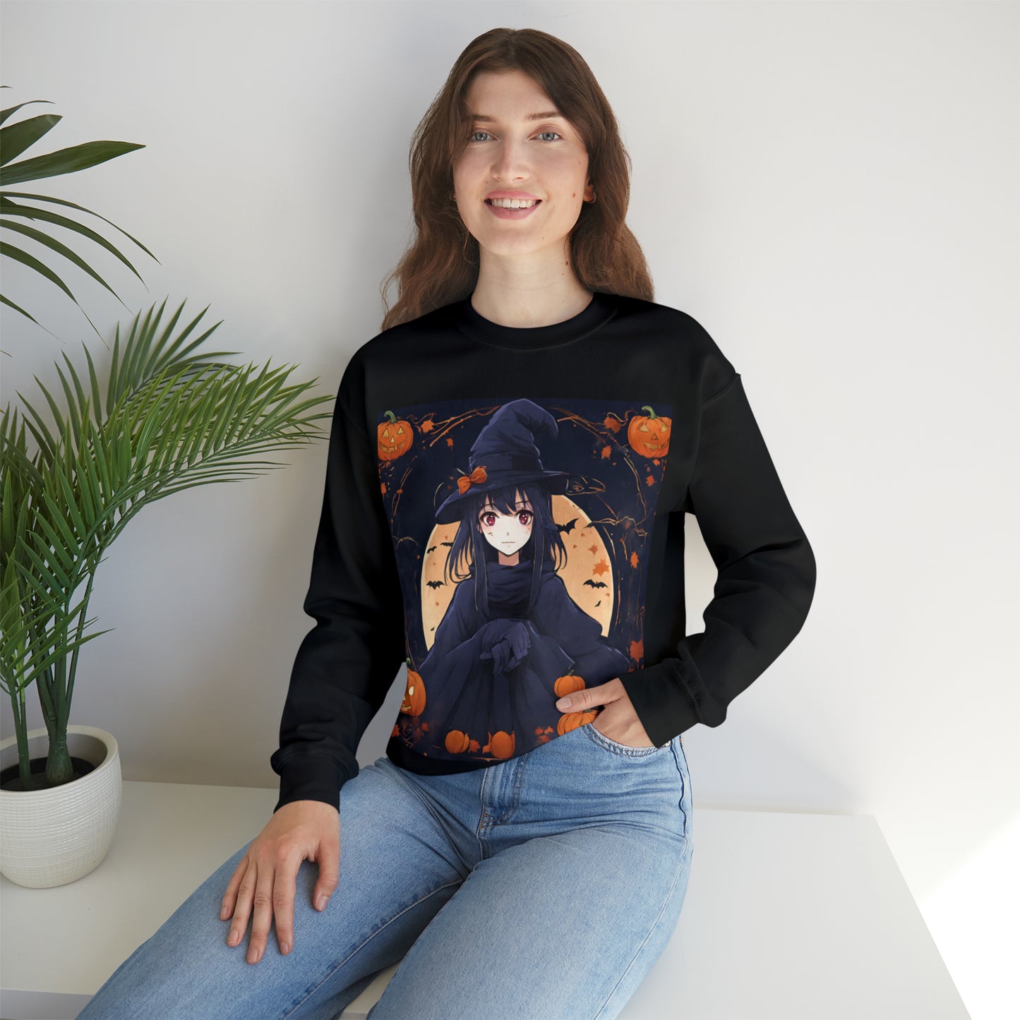 Spooky Anime Witch- Unisex Heavy Blend™ Crewneck Sweatshirt