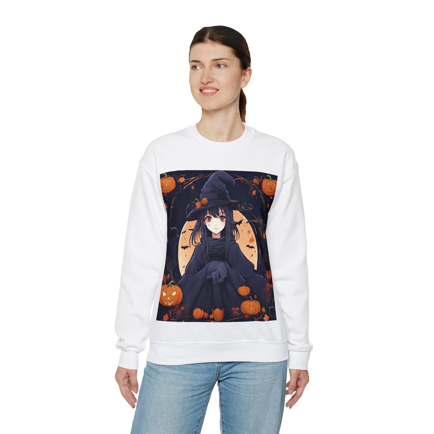 Spooky Anime Witch- Unisex Heavy Blend™ Crewneck Sweatshirt