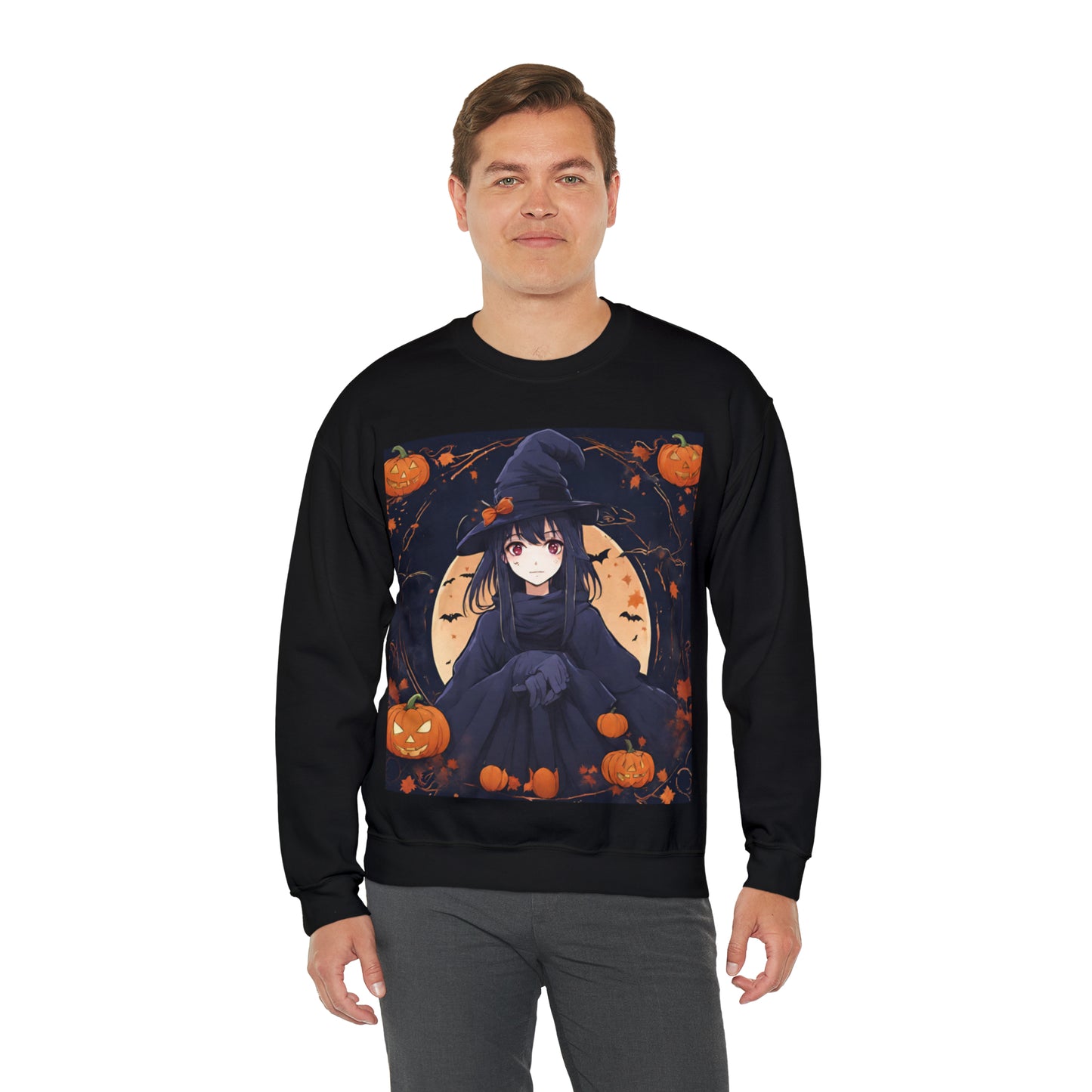 Spooky Anime Witch- Unisex Heavy Blend™ Crewneck Sweatshirt